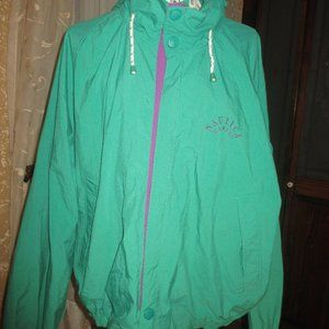 Nautica Classic Marine Windbreaker.  Green with purple trim. Men's Large